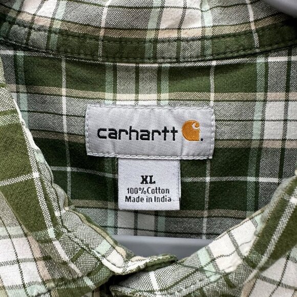 Carhartt Green Plaid Short Sleeve Cotton Button Up Shirt S278 FTG Mens size XL - Picture 2 of 5